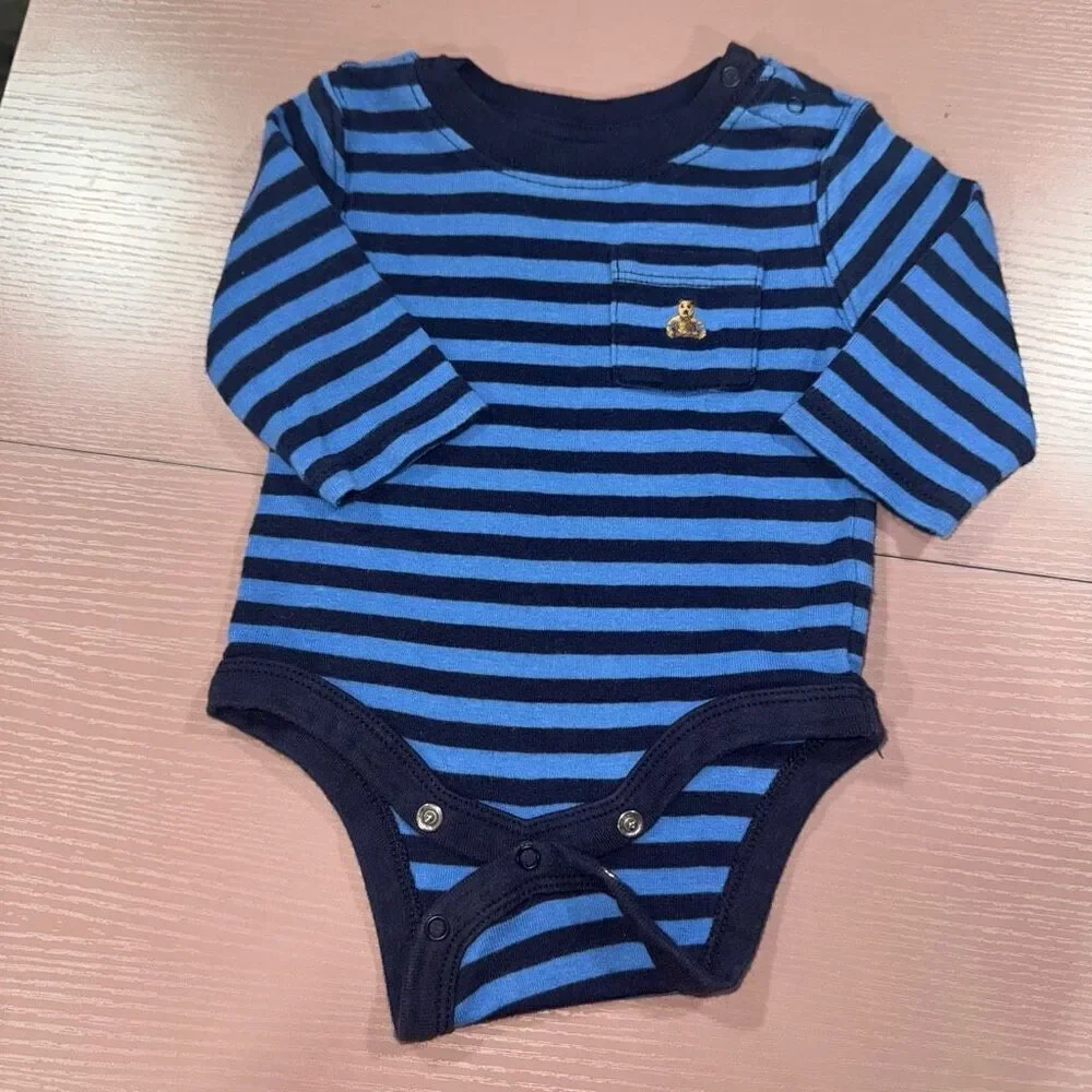 Baby Gap 0-3 Months Blue Striped Bear Onesie